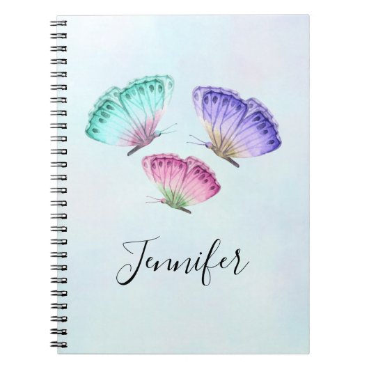 3パステルかわいらしウォーターカラー蝶 ノートブック (正面)