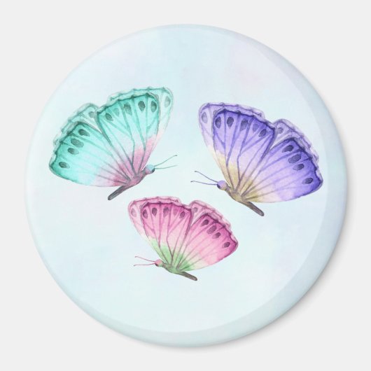 3パステルかわいらしウォーターカラー蝶 マグネット (正面)