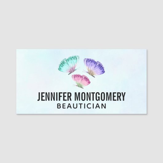 3パステルかわいらしウォーターカラー蝶 名札 (正面)