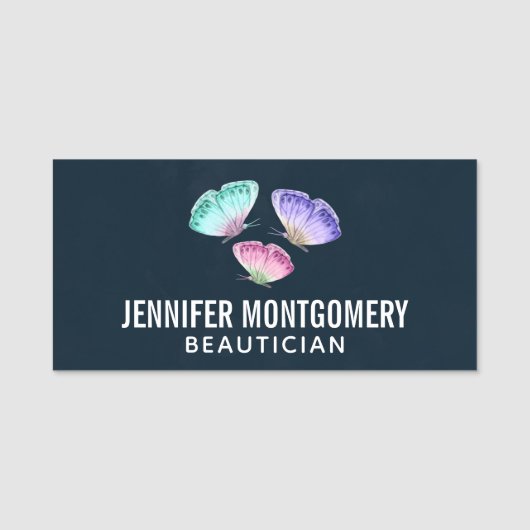 3パステルかわいらしウォーターカラー蝶 名札 (正面)