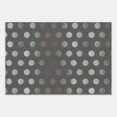 3パック:シルバーグリッタードット黒、白、グレー ラッピングペーパーシート (正面2)