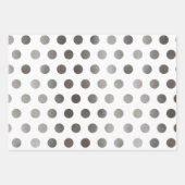 3パック:シルバーグリッタードット黒、白、グレー ラッピングペーパーシート (正面)