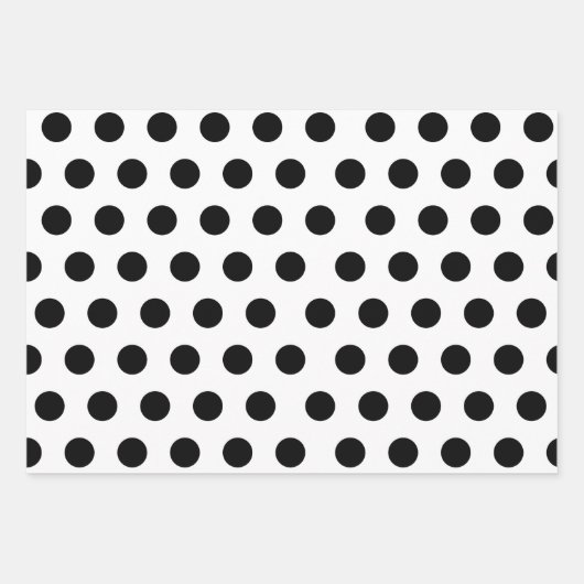 3パック:白と黒と赤の水玉模様 ラッピングペーパーシート (正面2)