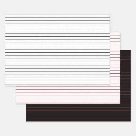 3パック:薄い白、黒、赤いクリスマスストライプ。 ラッピングペーパーシート (セット)