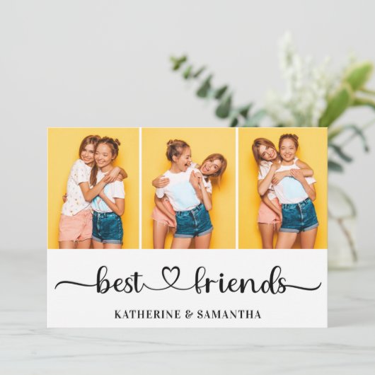 3パーソナライズされたつのフォトコラージュ最高のの友だちメッセージ カード (スタンド正面)