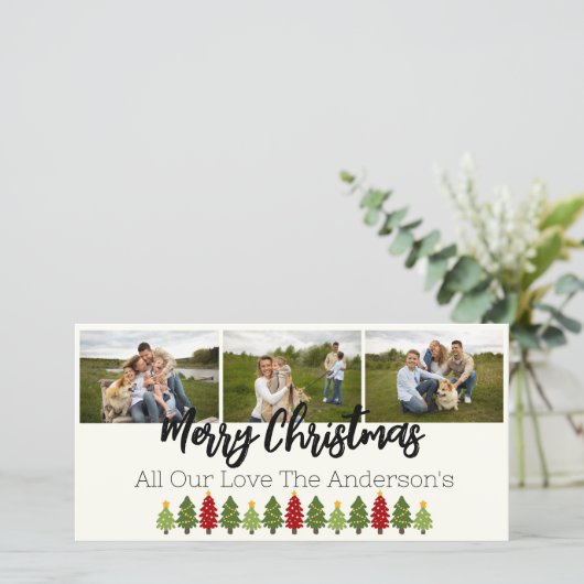 3パーソナライズされたクリスマスツリーとコラージュ シーズンカード (スタンド正面)
