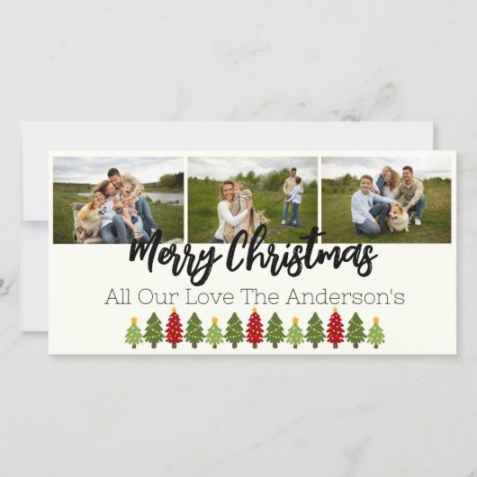 3パーソナライズされたクリスマスツリーとコラージュ シーズンカード (正面)