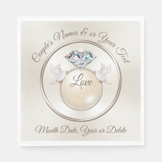 3パーソナライズされたサイズの結婚鳥のナプキンを愛する スタンダードランチョンナプキン (正面)