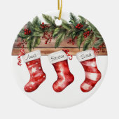 3パーソナライズされたストッキングのクリスマスファミリー セラミックオーナメント (正面)
