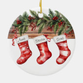 3パーソナライズされたストッキングのクリスマスファミリー セラミックオーナメント (裏面)