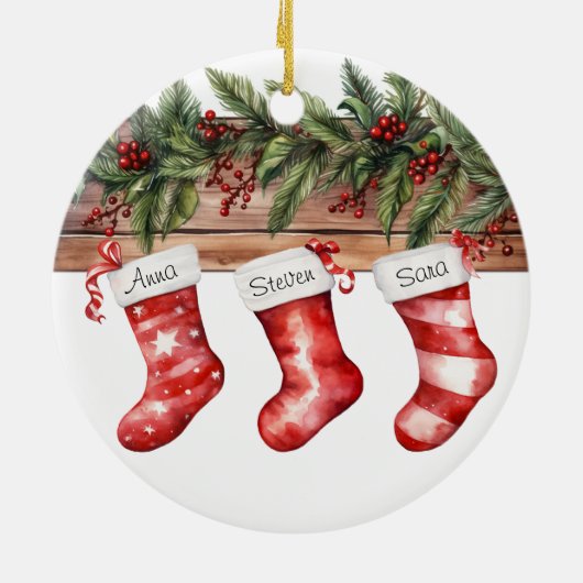 3パーソナライズされたストッキングのクリスマスファミリー セラミックオーナメント (裏面)