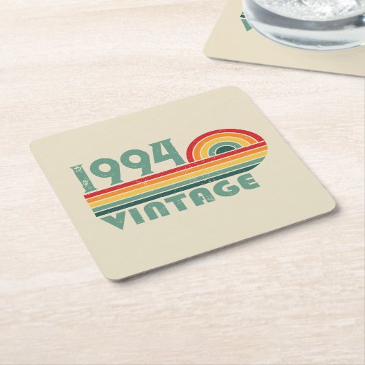 3パーソナライズされたヴィンテージ30歳の誕生日パーティー スクエアペーパーコースター (アングル)