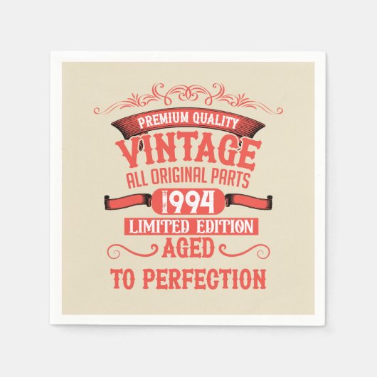 3パーソナライズされたヴィンテージ30歳の誕生日パーティー スタンダードカクテルナプキン (正面)