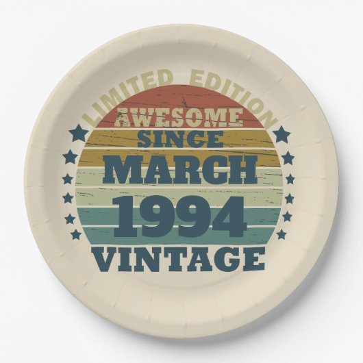 3パーソナライズされたヴィンテージ30歳の誕生日パーティー ペーパープレート (正面)