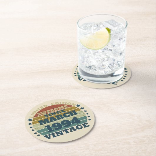 3パーソナライズされたヴィンテージ30歳の誕生日パーティー ラウンドペーパーコースター (インサイチュ)