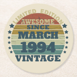 3パーソナライズされたヴィンテージ30歳の誕生日パーティー ラウンドペーパーコースター