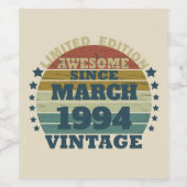 3パーソナライズされたヴィンテージ30歳の誕生日パーティー ワインラベル (シングルラベル)