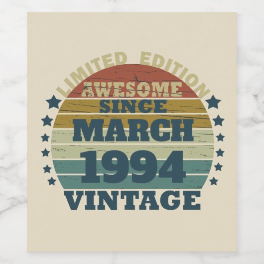 3パーソナライズされたヴィンテージ30歳の誕生日パーティー ワインラベル (シングルラベル)