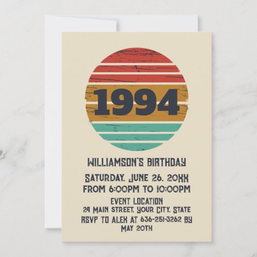 3パーソナライズされたヴィンテージ30歳の誕生日パーティー 招待状 (正面)