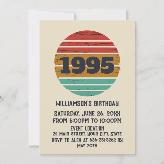 3パーソナライズされたヴィンテージ30歳の誕生日パーティー 招待状 (正面)