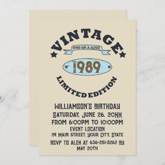 3パーソナライズされたヴィンテージ30歳の誕生日パーティー 招待状 (正面/裏面)