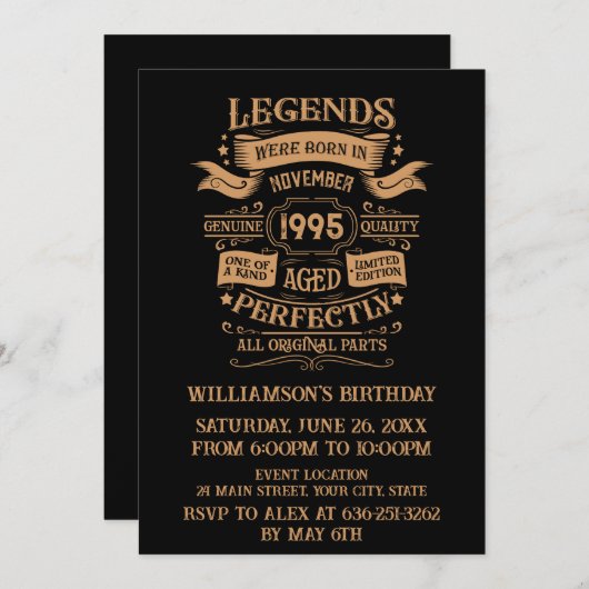 3パーソナライズされたヴィンテージ30歳の誕生日パーティー 招待状 (正面/裏面)