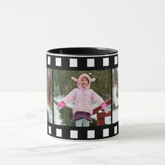 3パーソナライズされた枚フォトブラック転がフィルム マグカップ (中央)
