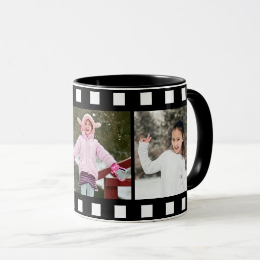 3パーソナライズされた枚フォトブラック転がフィルム マグカップ (正面右)