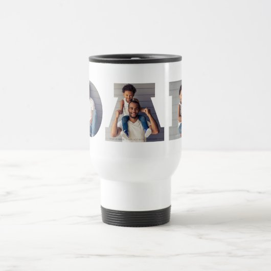 3パーソナライズされた – 写真「パパ」切り出しタイポグラフィ トラベルマグ (中央)