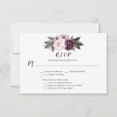 #3パープルプラムピンク牡丹の花束メニューの選択 出欠カード (正面)