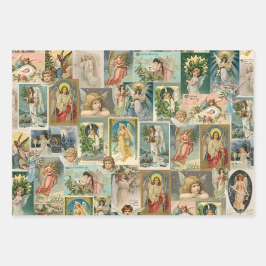 3ビンテージクリスマスエンジェルラップシート ラッピングペーパーシート (正面3)