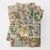 3ビンテージクリスマスエンジェルラップシート ラッピングペーパーシート (インサイチュ)