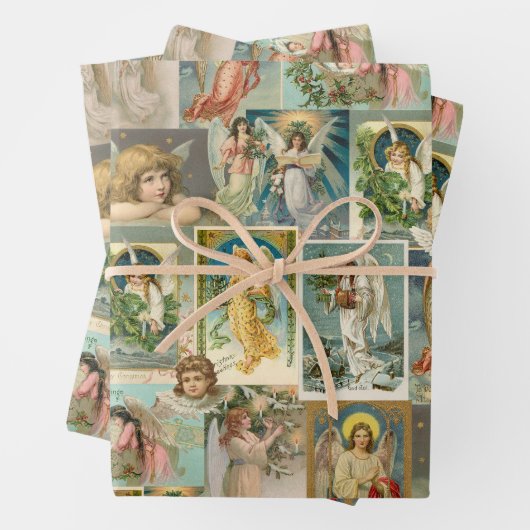 3ビンテージクリスマスエンジェルラップシート ラッピングペーパーシート (インサイチュ)