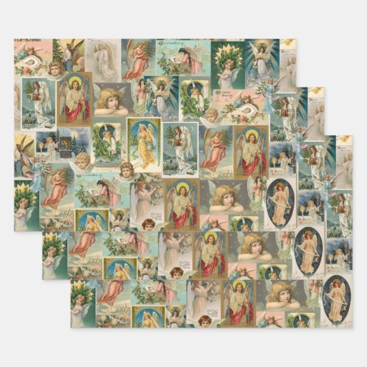 3ビンテージクリスマスエンジェルラップシート ラッピングペーパーシート (セット)