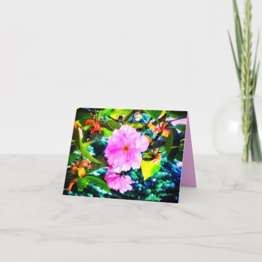 3ピンクの花のグリーティングカード カード (正面)