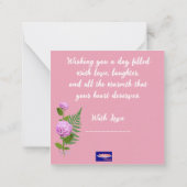 3ピンクの花誕生日ウィッシュノートカード ノートカード (裏面)