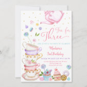 3ピンクフローラ茶パーティー誕生日 招待状 (正面)