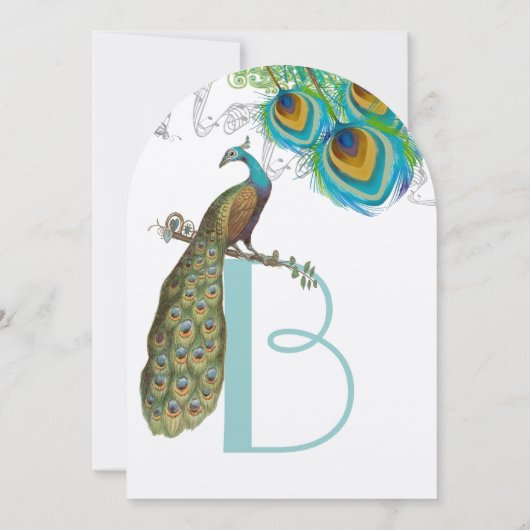 3ピーコックフェザーアールデコウェディング招待状 招待状 (裏面)