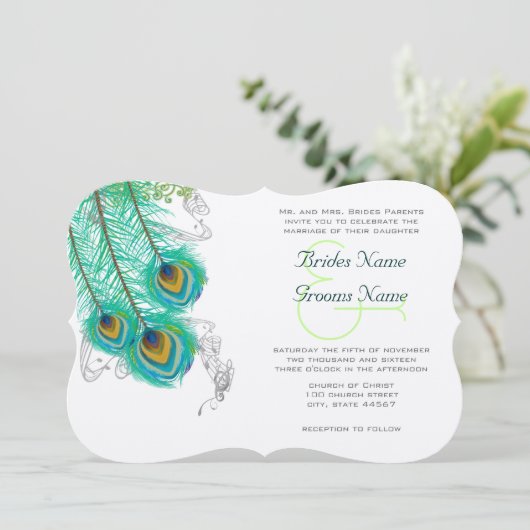 3ピーコックフェザーズウェディング招待状 招待状 (スタンド正面)