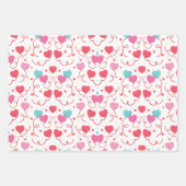 3ピ違うッかわいらしク赤いハートパターン ラッピングペーパーシート (正面3)