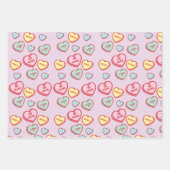 3ピ違うッかわいらしク赤いハートパターン ラッピングペーパーシート (正面2)