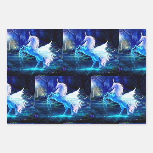 3ファンタジーペガサスユニコーン誕生日ギフト ラッピングペーパーシート (正面3)