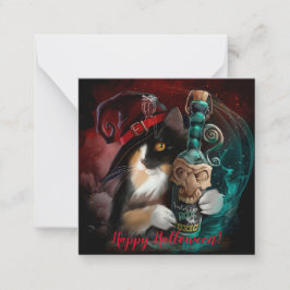 3フィット猫ウィザードとカノコソウのボトル	 ノートカード