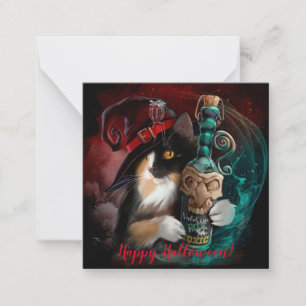 3フィット猫ウィザードとカノコソウのボトル	 ノートカード