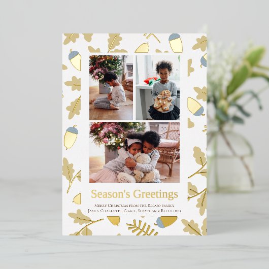 3フォトアコーンパターン季節のごあいさつ 箔シーズンカード (立ち正面)