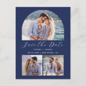 3フォトアーチNavy Blue日付を保存 ポストカード (正面)