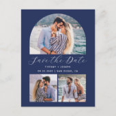 3フォトアーチQRコードNavy Blue日付の保存 ポストカード (正面)