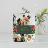 3フォトウィンターボタニカルグリーンメリークリスマス 箔シーズンポストカード (立ち正面)