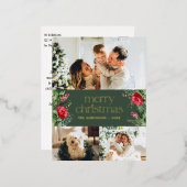 3フォトウィンターボタニカルグリーンメリークリスマス 箔シーズンポストカード (正面/裏面)