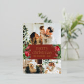 3フォトウィンターボタニカルレッドメリークリスマス 箔シーズンポストカード (立ち正面)